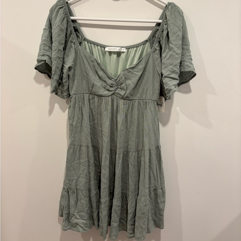 Altar'd State Green Ruffled Tiered Sundress